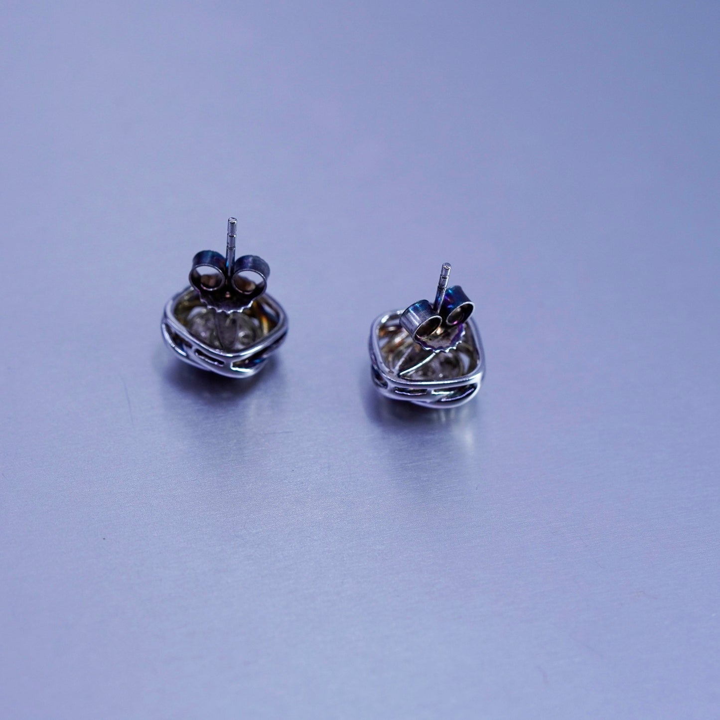 Vintage Sterling 925 silver earrings, entwined studs with diamond inlay