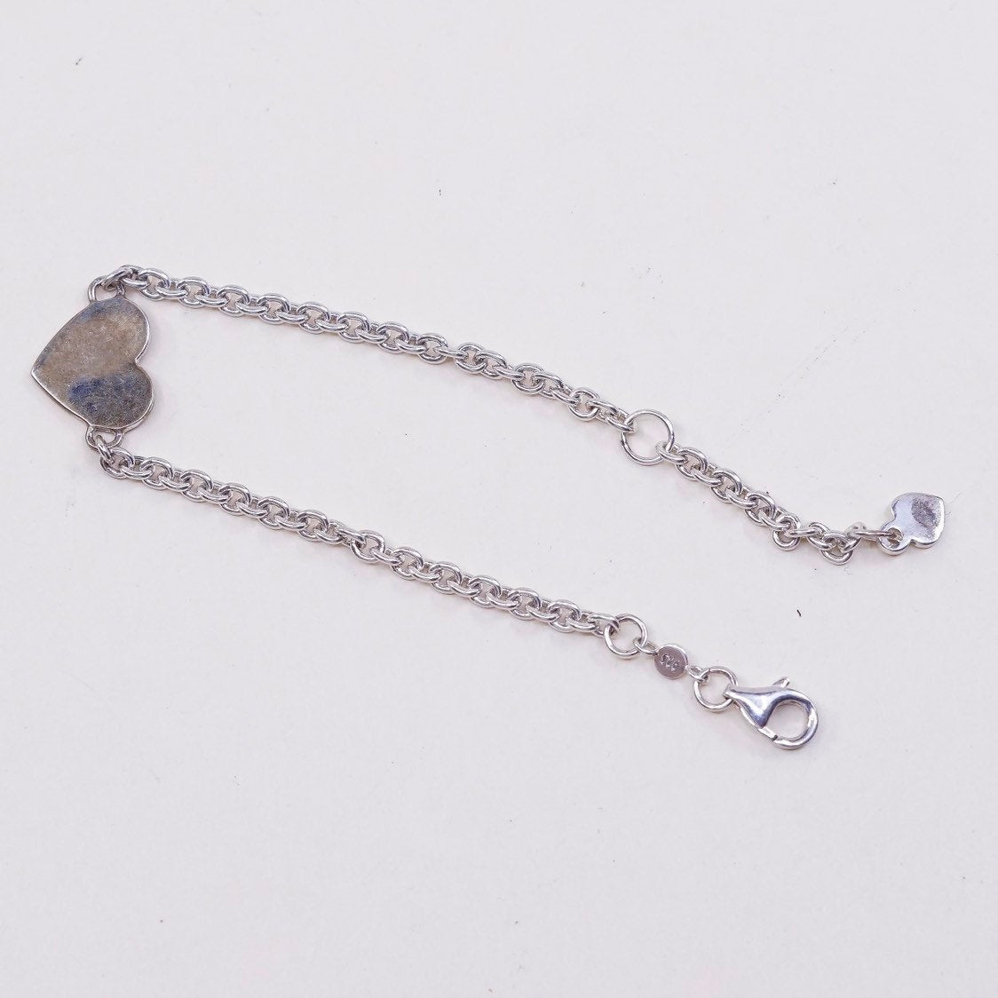 6.25”, 2mm, VTG sterling silver handmade bracelet, Circle w/ heart charm