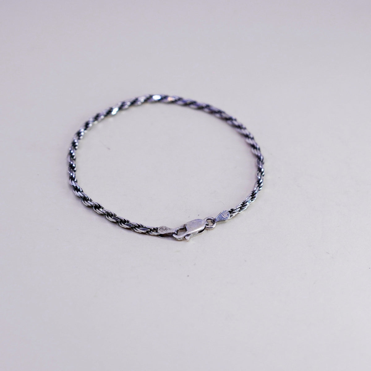 7”, 3mm, vintage Sterling silver rope chain, Italy 925 men’s bracelet