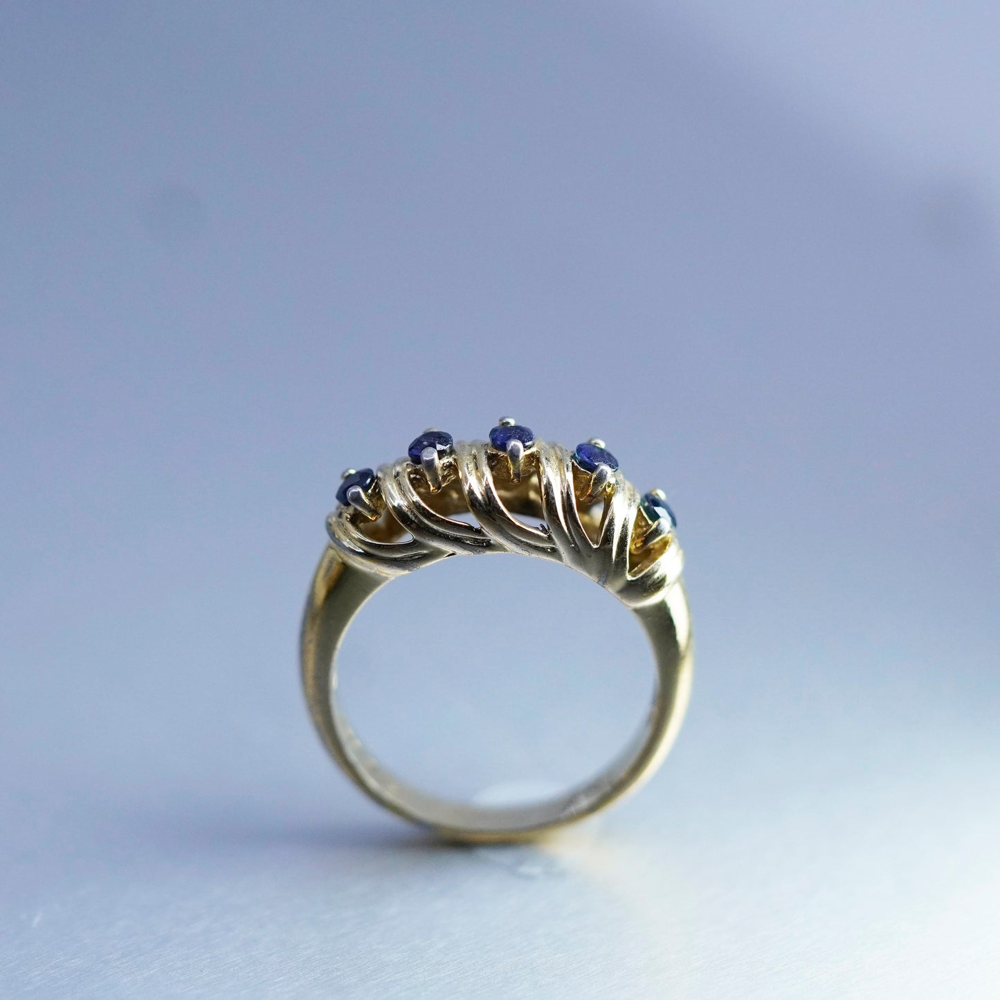 Size 8.25, vintage vermeil gold filled Sterling 925 silver ring with sapphire
