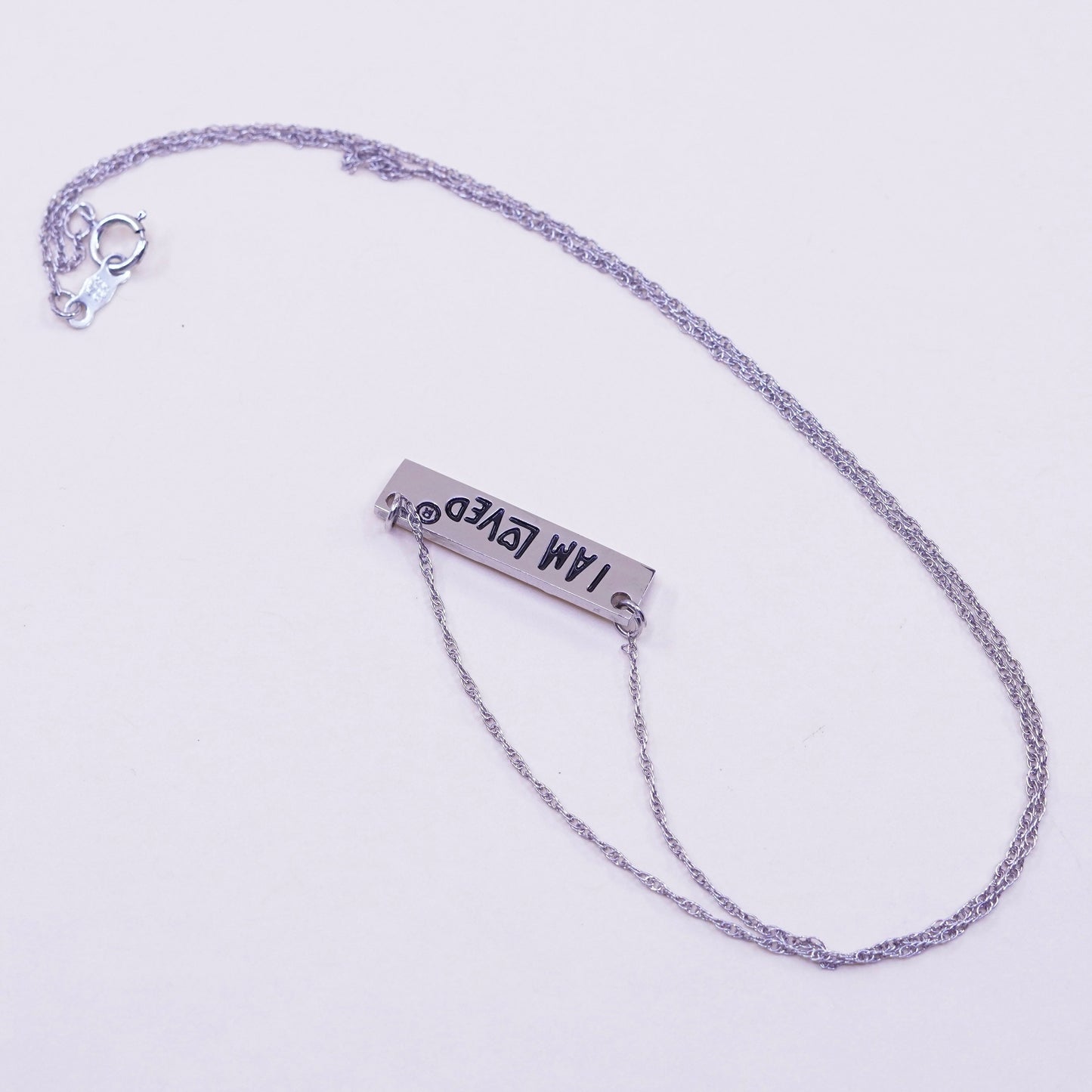 18” 1mm, Vintage sterling silver circle chain with 925 circle pendant embossed “i am loved”, necklace, stamped 925