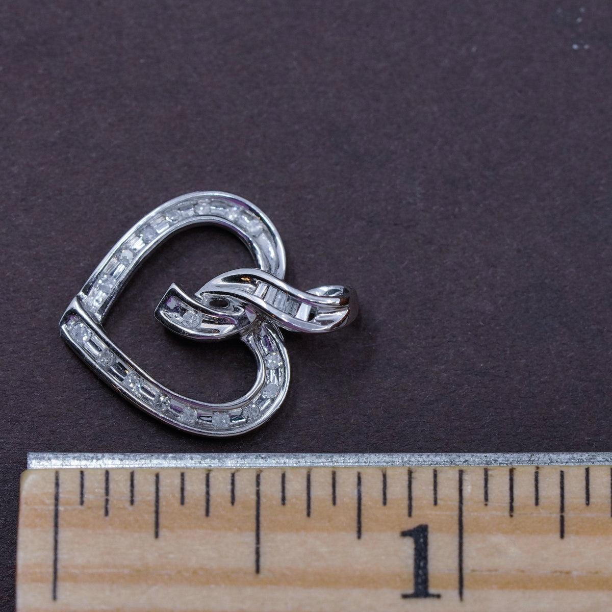 Vintage sterling silver pendant, fine 925 heart with genuine diamond around