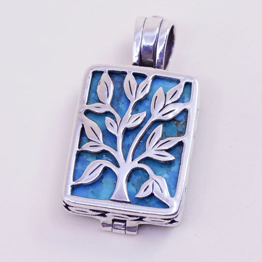 vintage silpada sterling silver pendant, 925 life of tree with Square Turquoise
