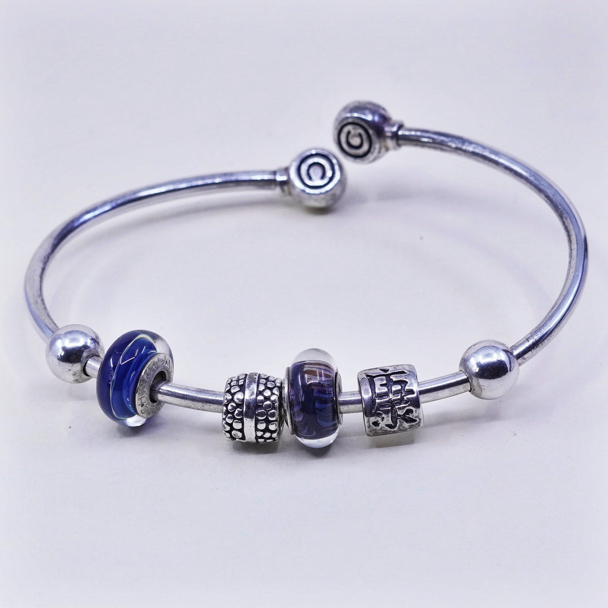 6.75”, vtg CHAMILIA CHAM sterling silver bracelet, 925 wrap bangle happiness