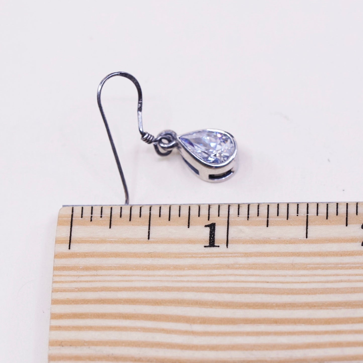 Vintage Sterling silver handmade earrings w/ teardrop crystal dangles