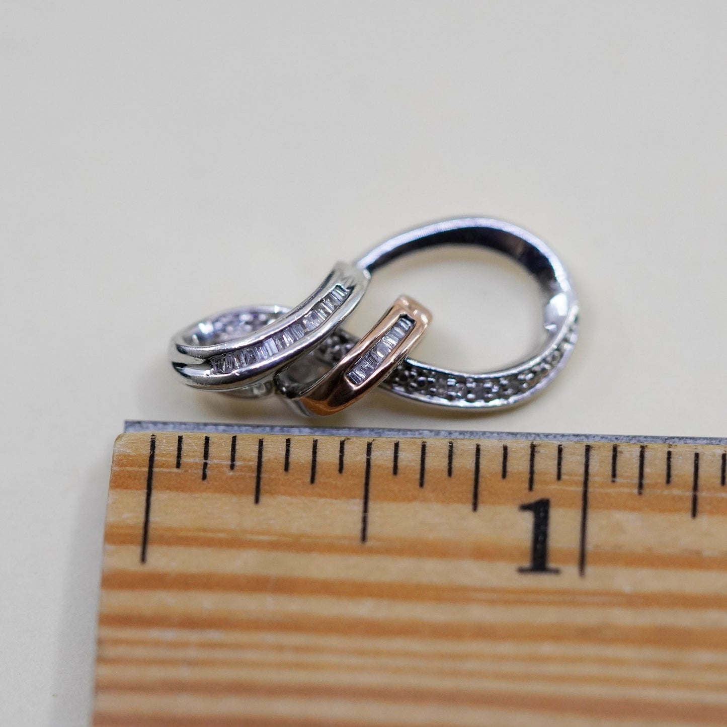 14K gold with Sterling silver Teardrop, entwined 925 Pendant with real diamonds