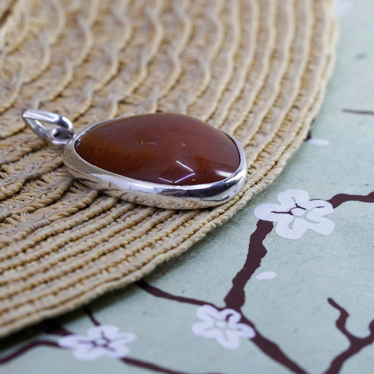 Vintage Taxco sterling 925 silver Handmade huge Pendant with oval Carnelian