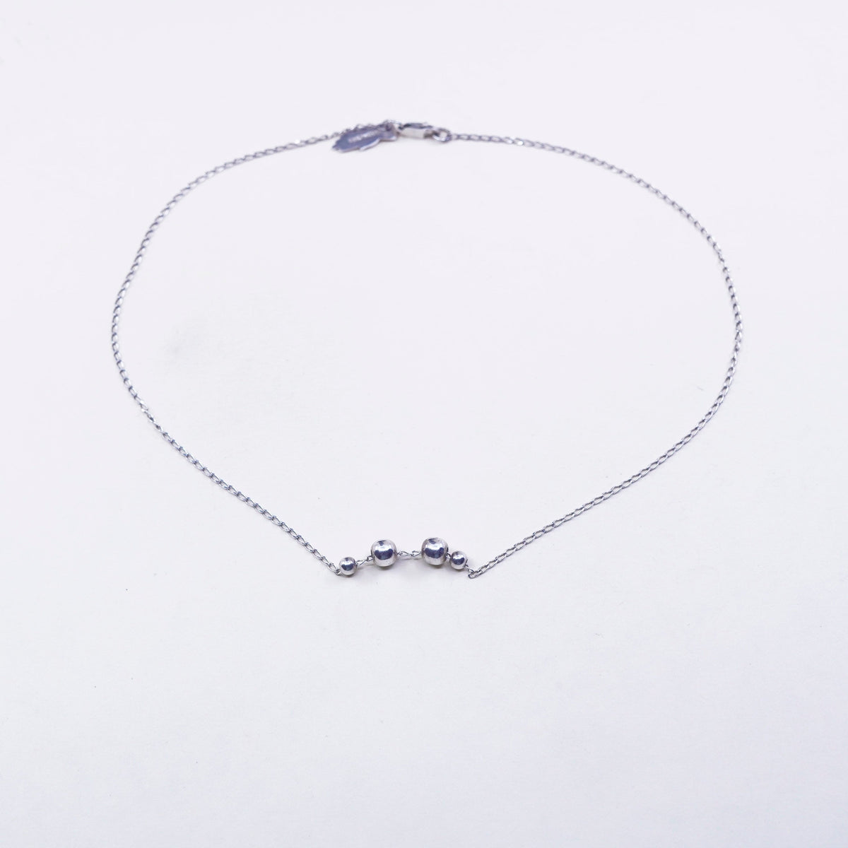 16”, vintage sterling silver handmade necklace, 925 circle chain beads charms