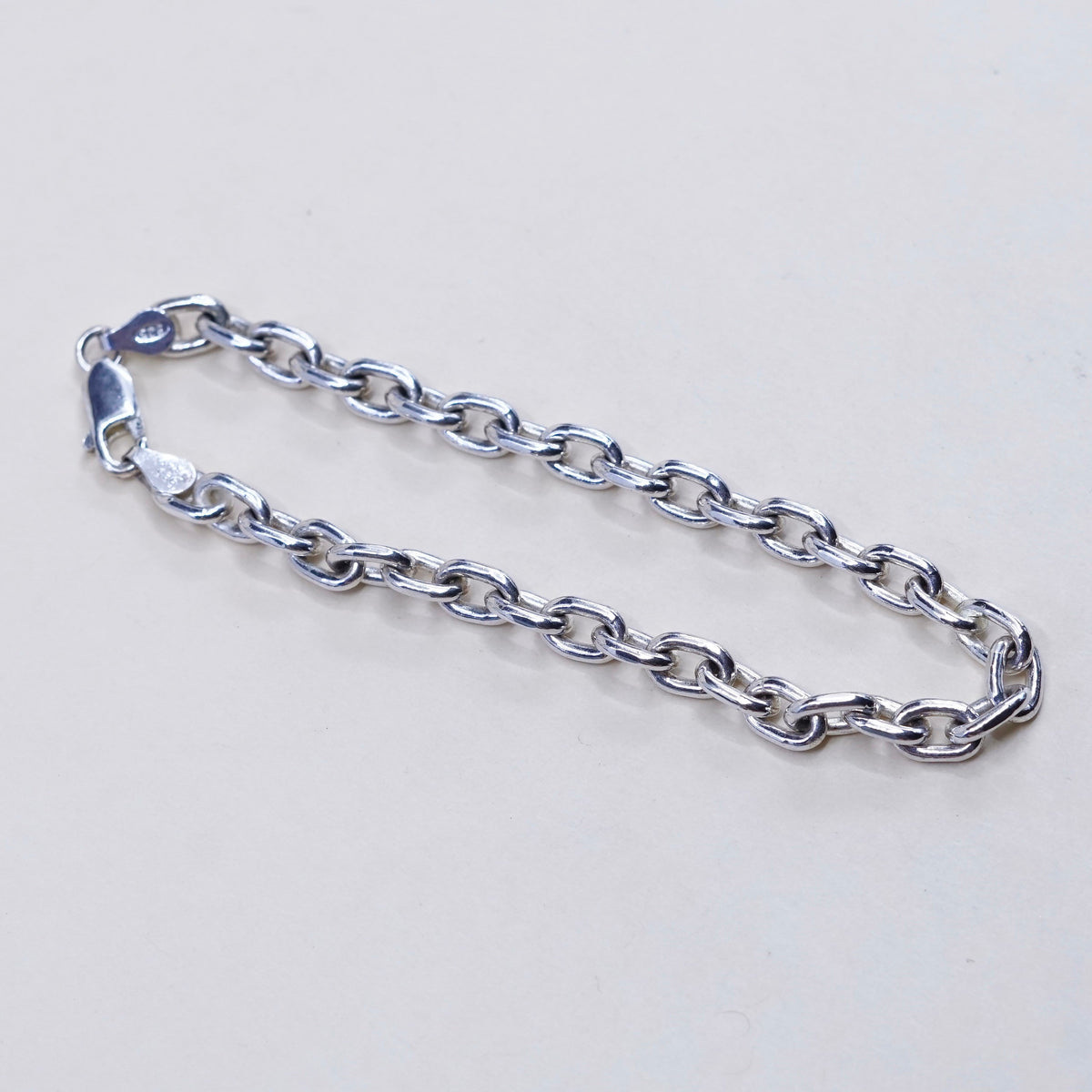 7”, 5mm, Vintage sterling silver handmade bracelet, 925 silver oval link chain