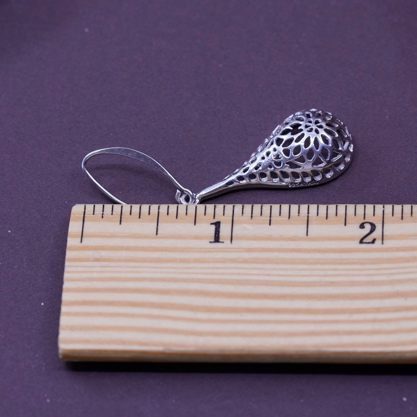 Vintage Sterling silver handmade earrings, 925 Bali Filigree teardrops