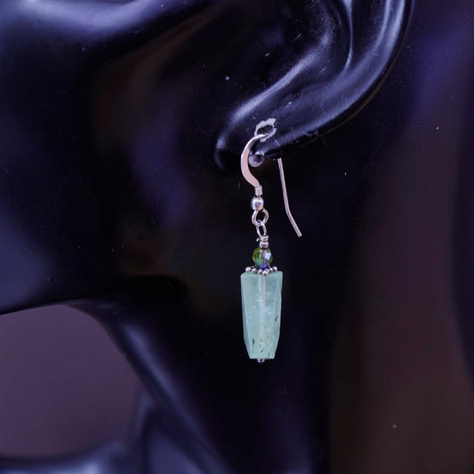 Vintage Sterling 925 silver handmade earrings with jade nugget drops