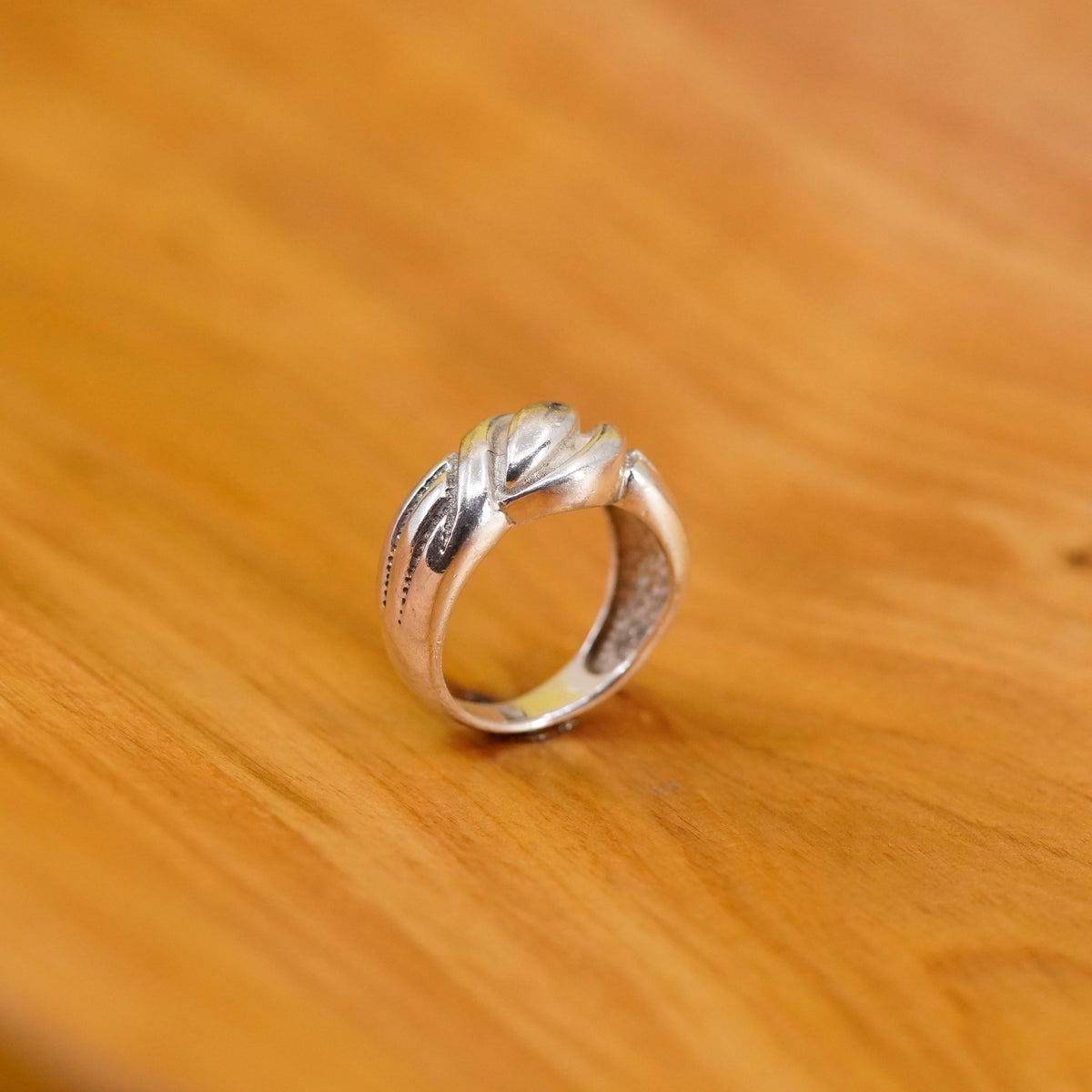 Size 6.5, sterling silver handmade ring, 925 ribbed band, minimalist, modernist