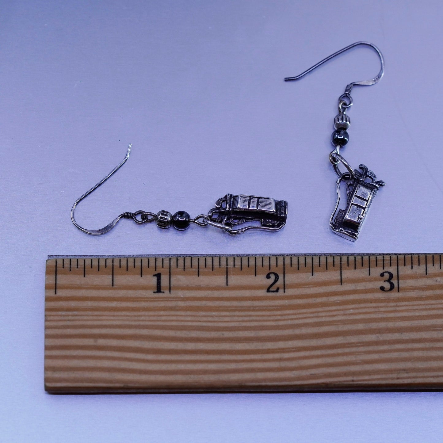 Vintage Sterling 925 silver handmade golf bag cart earrings