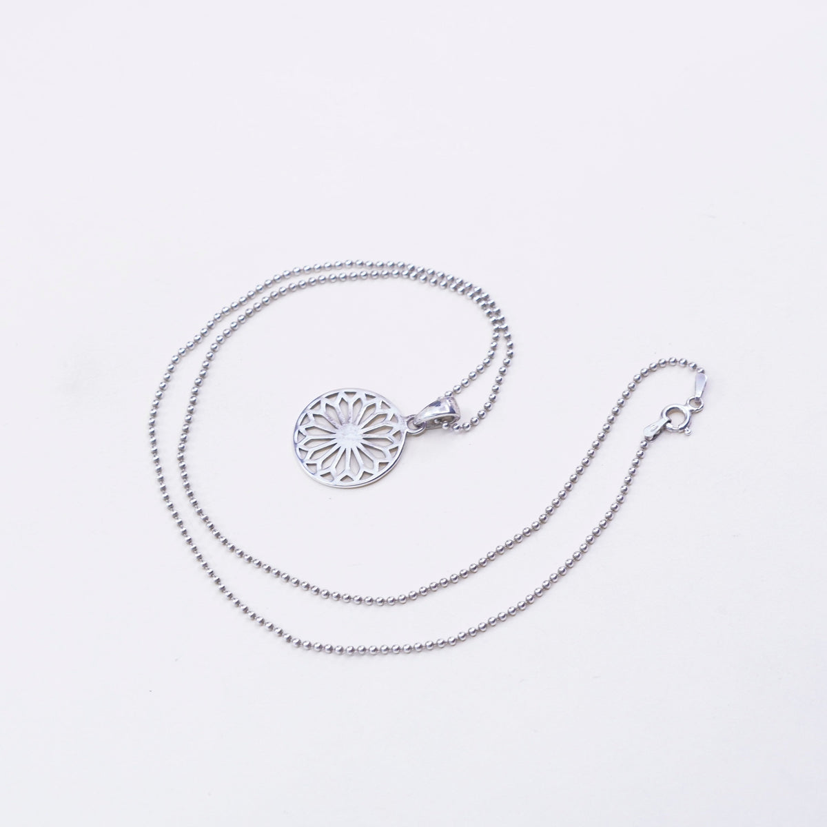 20”, Vintage Sterling 925 silver bead chain necklace filigree snowflake pendant