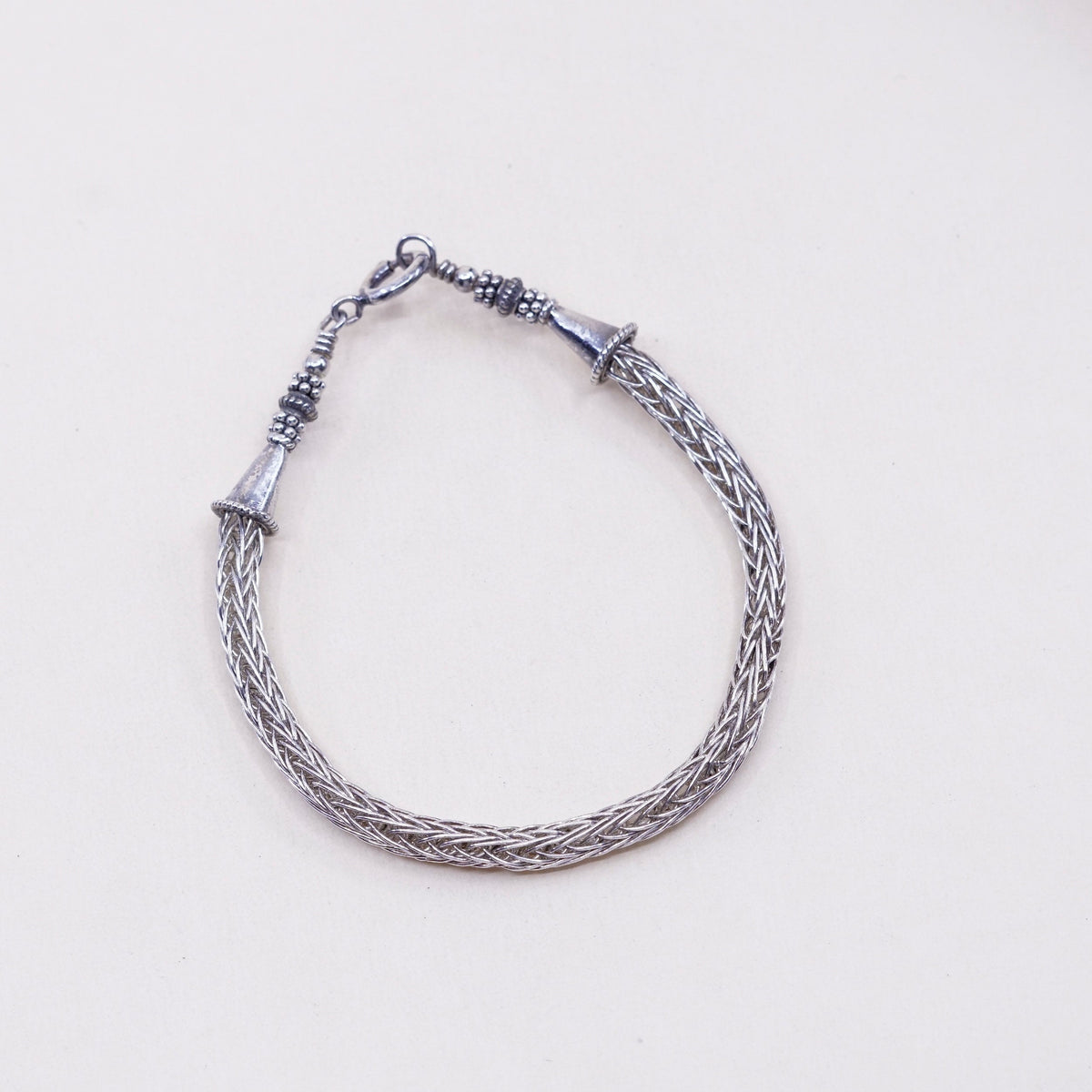 7”, 5mm, Vintage sterling silver handmade bracelet, 925 wheat chain