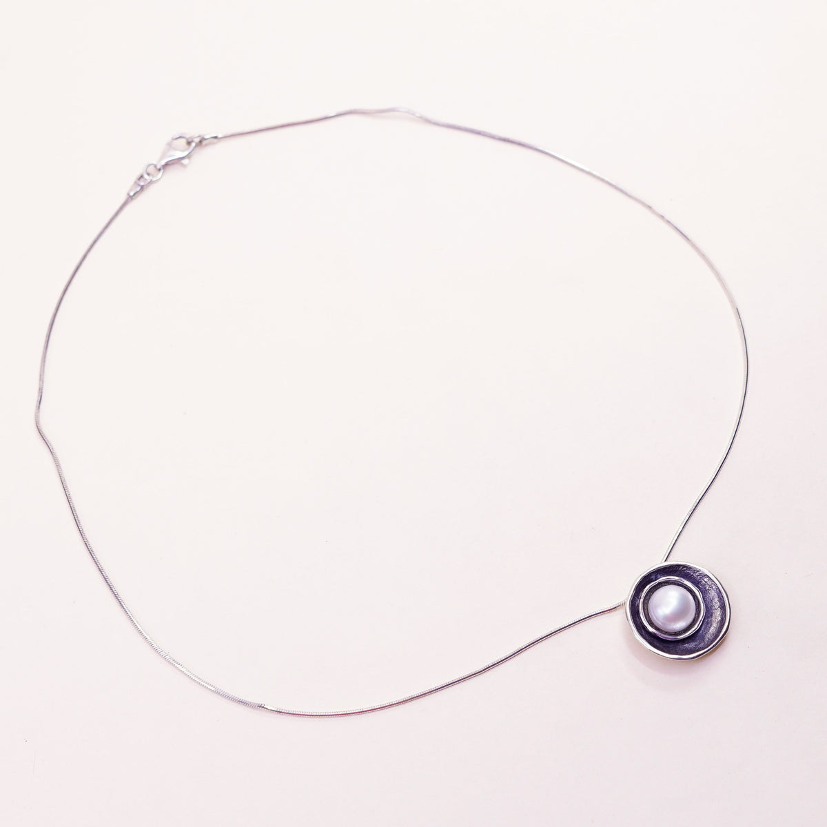 18”, Israel Shablool Didae sterling silver 925 necklace, snake chain pearl