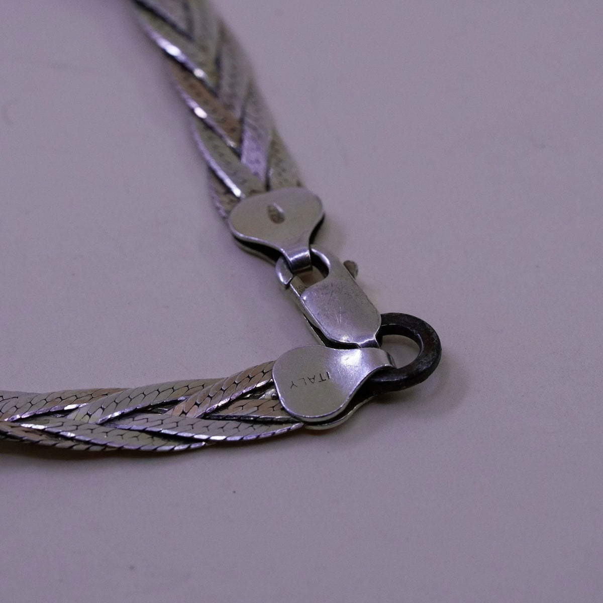 7”, 7mm, Vintage sterling 925 silver herringbone chain, woven bracelet