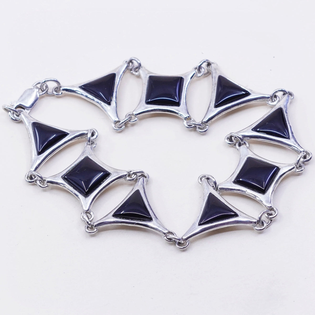 6.75”, Vintage geometrical Sterling 925 silver bracelet with onyx