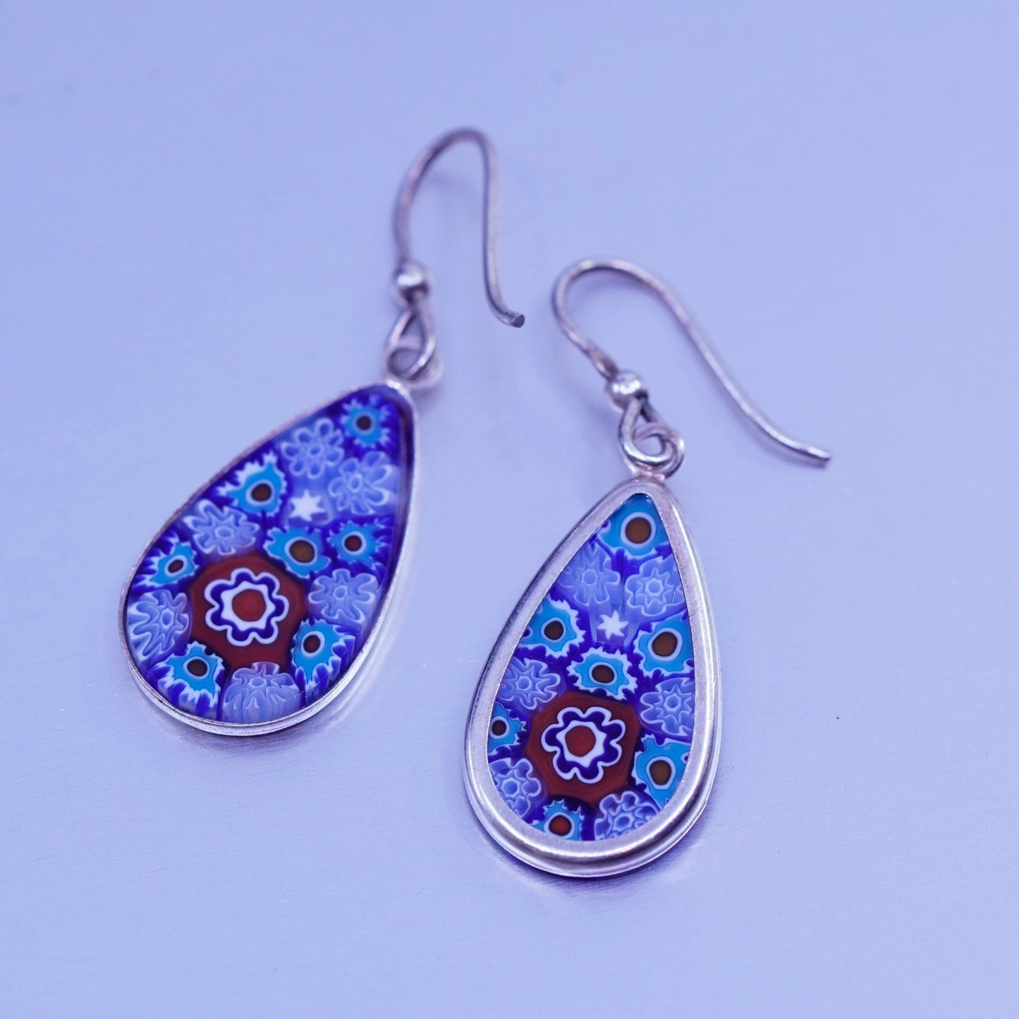 Italian sterling 925 silver earrings multiciori teardrop, murano glass