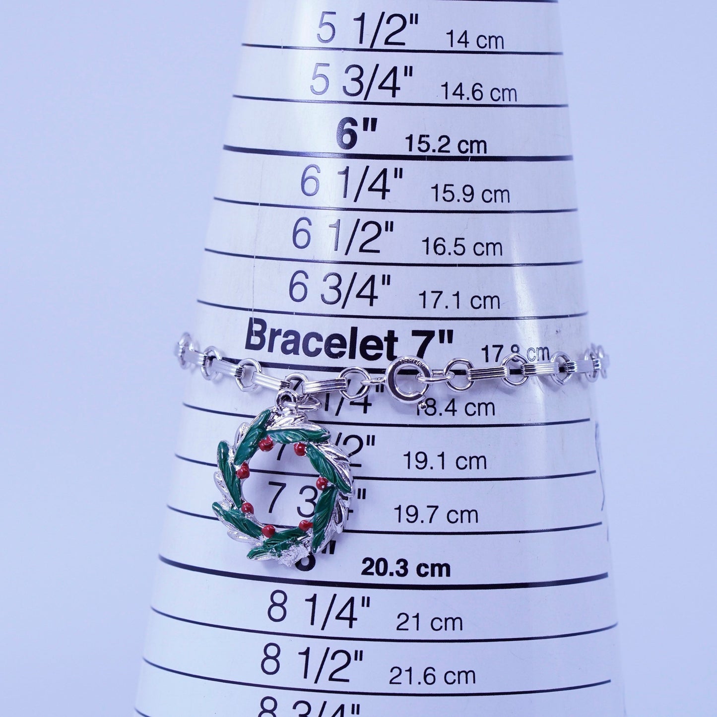 7”, vtg Italy Sterling 925 silver handmade bracelet, circle chain Berry Wreath