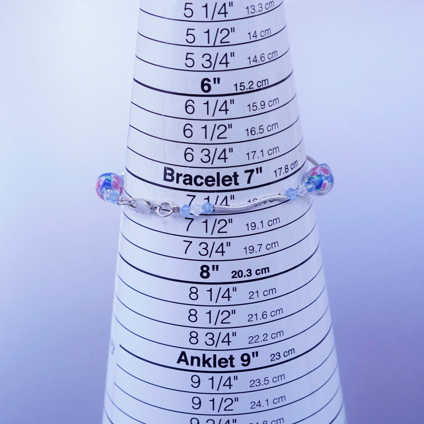 7.25”, jewelry | Sterling 925 silver bracelet, wavy chain floral glass charms