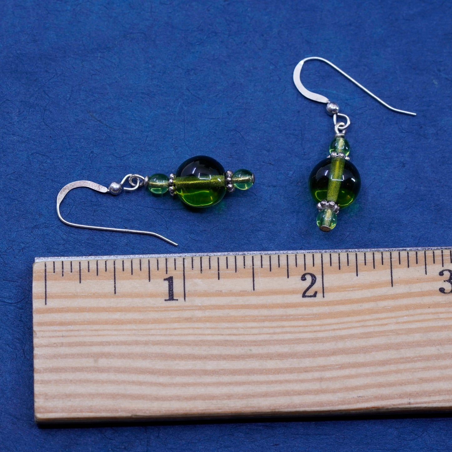 Vintage sterling 925 silver earrings with green cz dangles