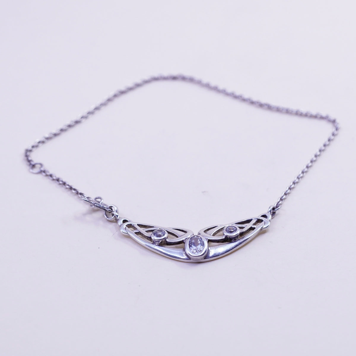 9.25”, sterling silver anklet, 925 circle link chain bracelet Irish Celtic knot