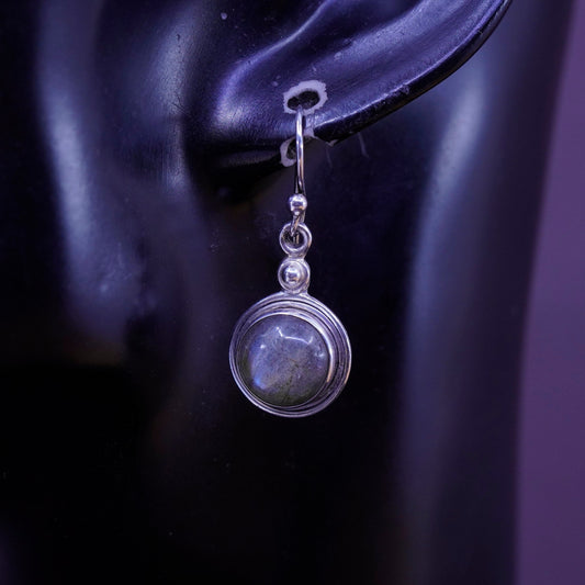 Vintage Sterling 925 silver handmade earrings with round labradorite