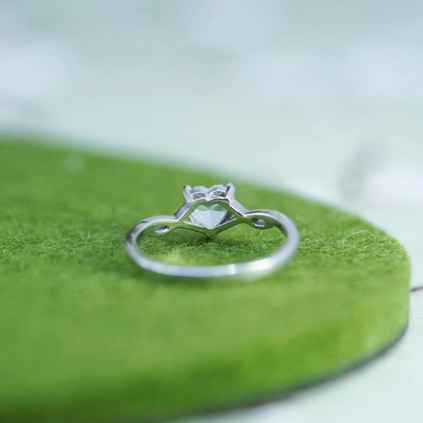 Size 7.25, Vintage sterling silver handmade ring, engagement ring with heart cz