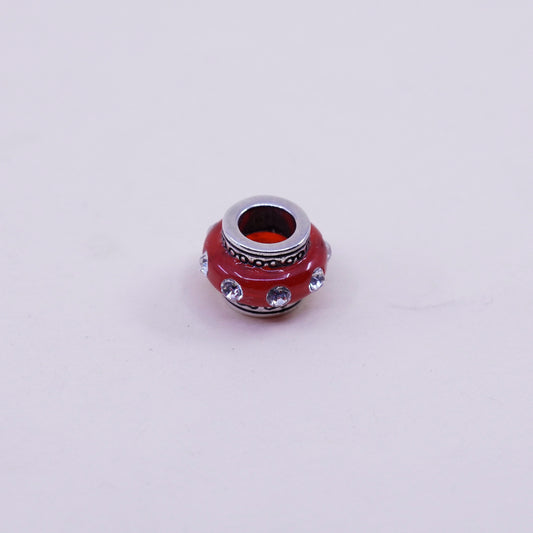 Vintage sterling silver handmade pendant, 925 red bead charm with crystal