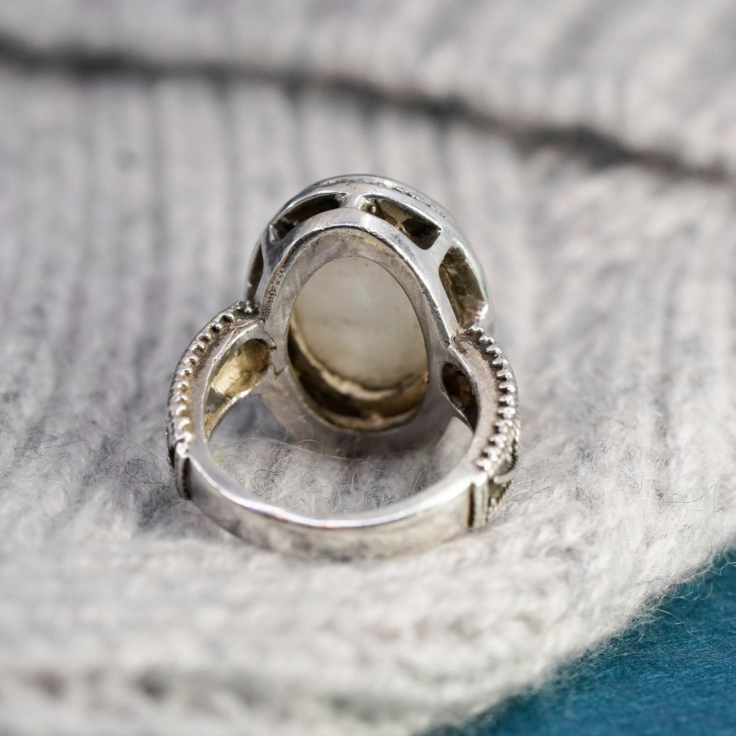 Size 7, vintage Sterling silver handmade ring, 925 band with moonstone