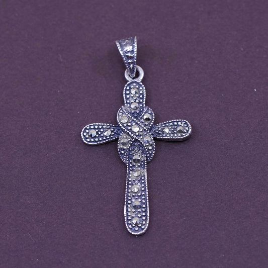 Vintage Sterling silver handmade pendant, 925 cross with marcasite