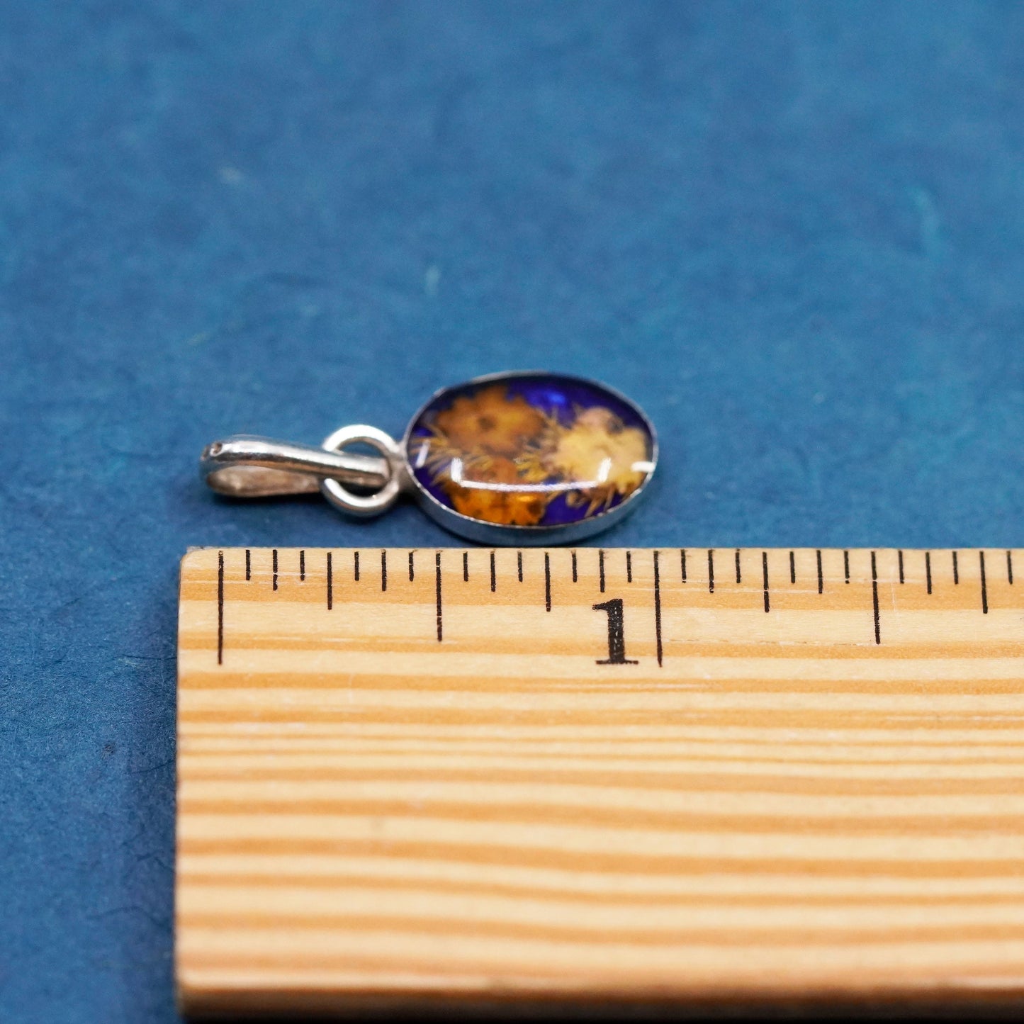 Vintage sterling silver handmade pendant, 925 resin flower