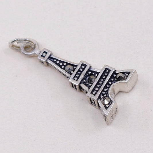 Vintage sterling 925 silver charm pendant with Marcasite, Paris Tokyo tower