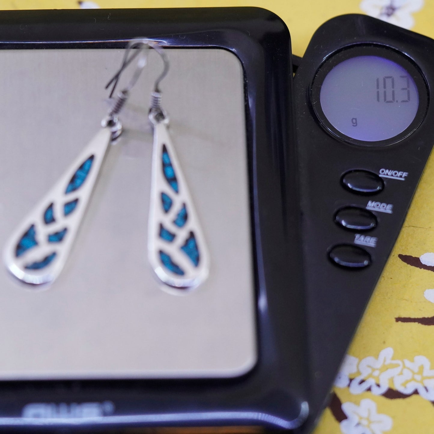 Vintage Sterling silver handmade earrings, Mexico 925 teardrop with turquoise