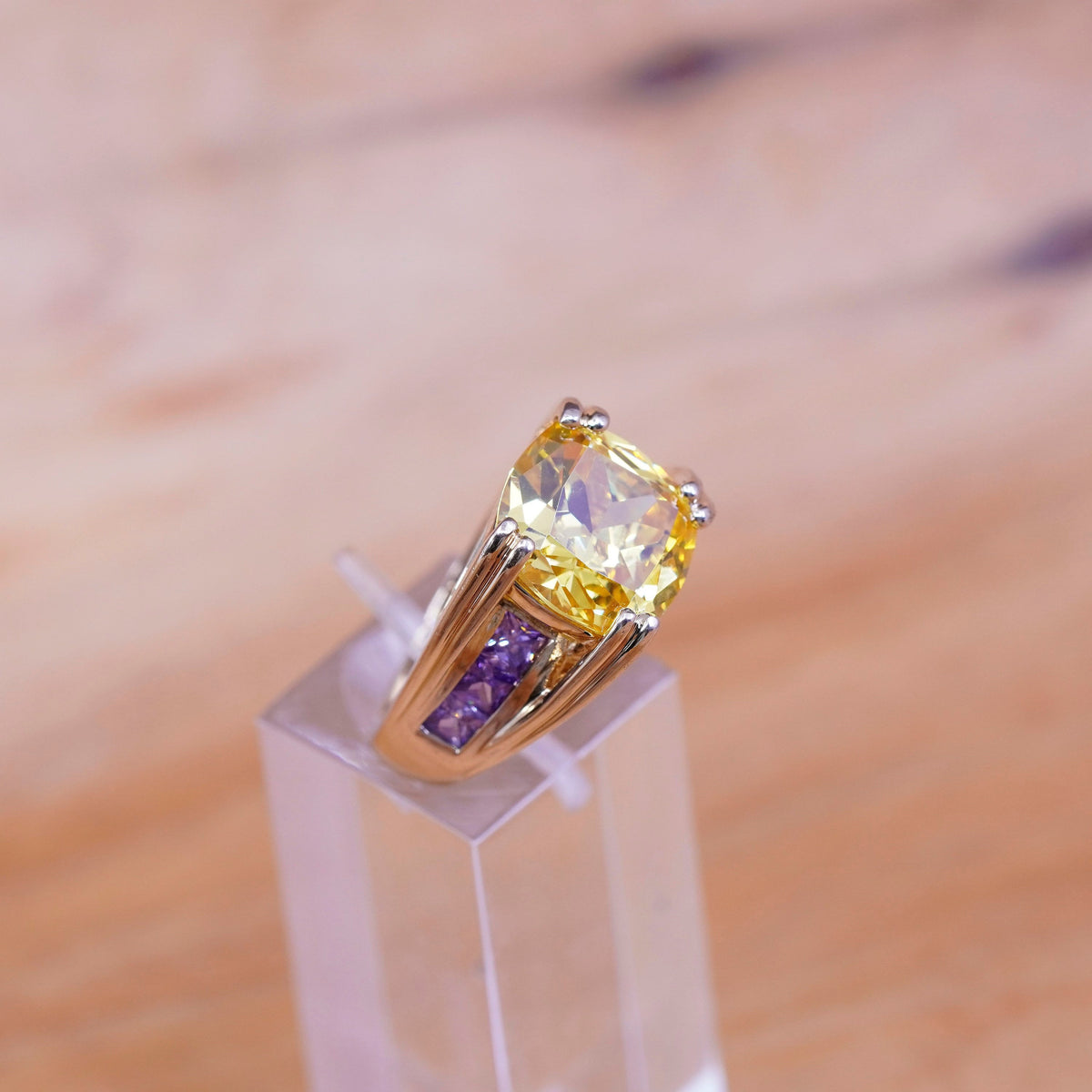 Size 6, vermeil gold over Sterling silver handmade ring, modern 925 citrine