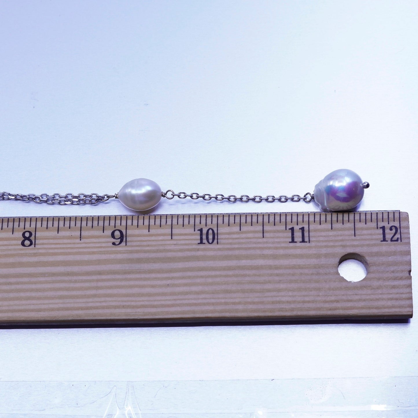 18”, Lucas Lameth Luc Sterling 925 silver chain necklace baroque pearl pendant