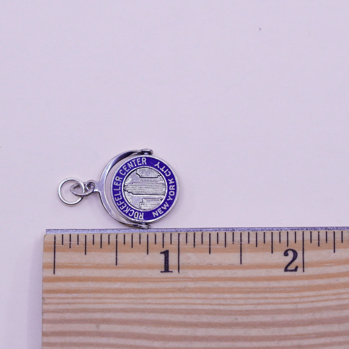 vtg Sterling 925 silver handmade pendant New York Empire State spinner charm