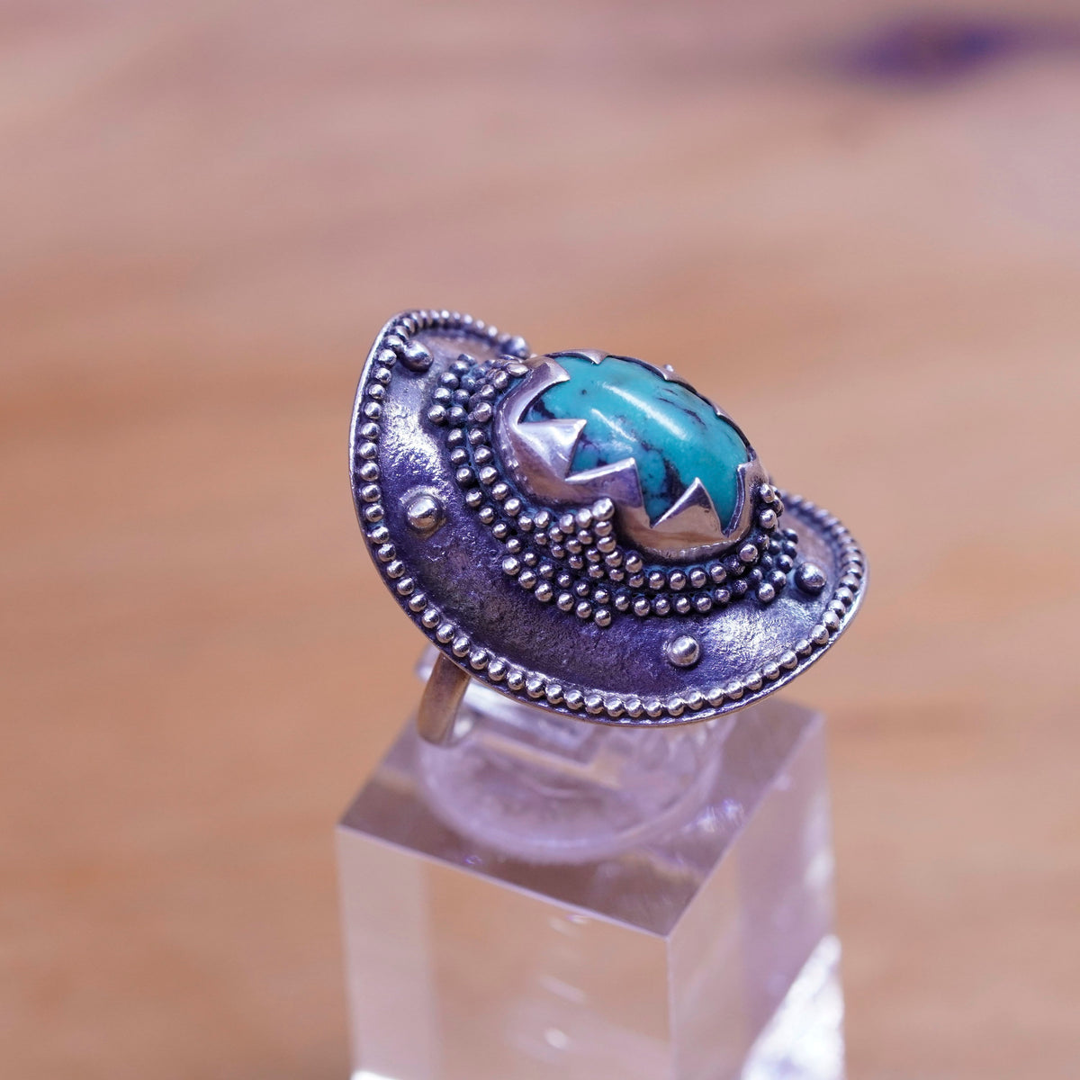 Size 6.5, Eddie Chee Sterling 925 silver statement ring, Native American, Navajo
