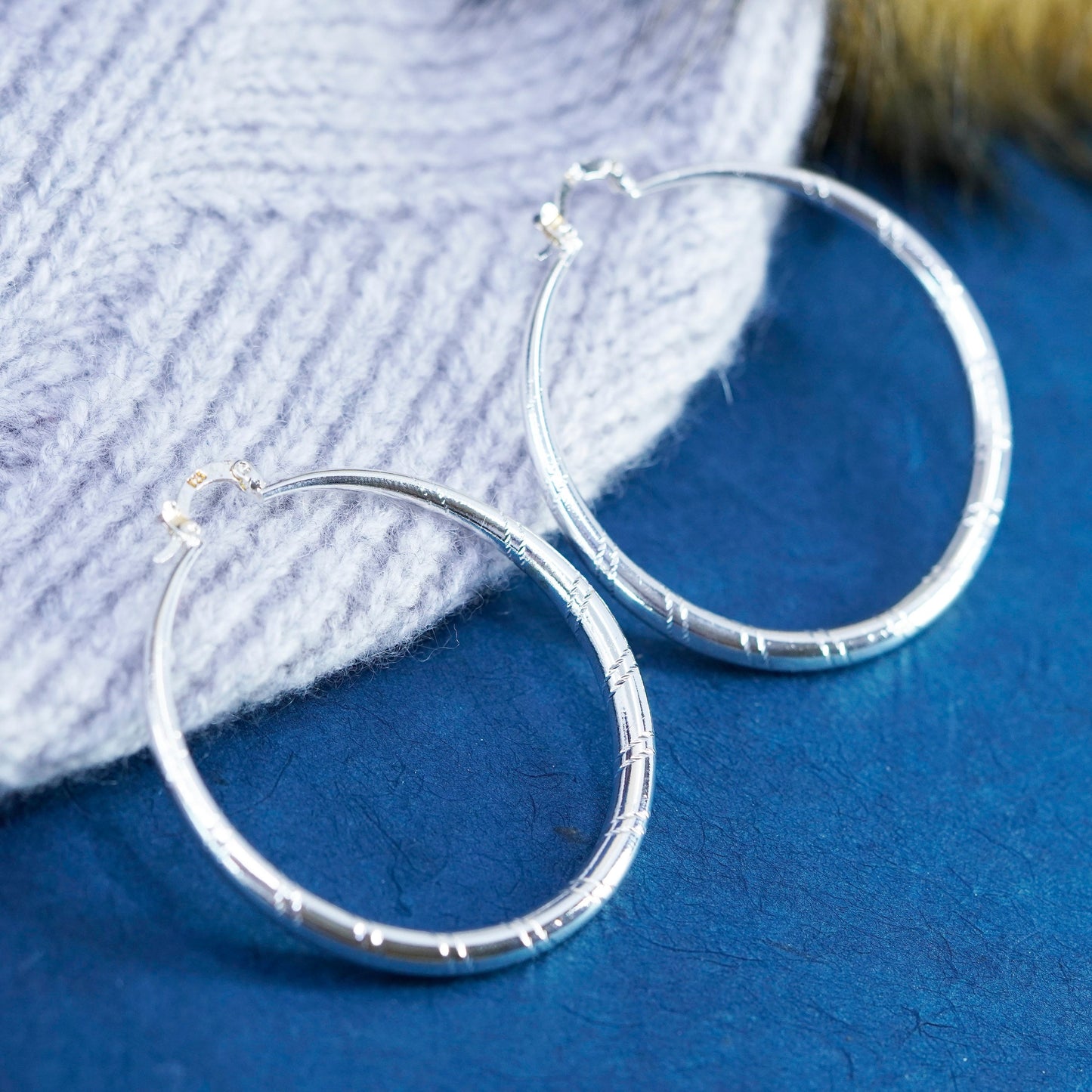 1.75”, vintage Sterling silver handmade hoop earrings, 925 huggie