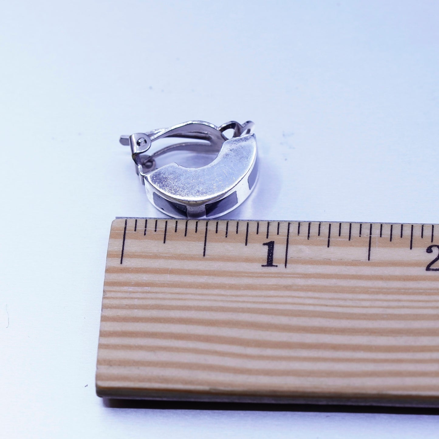 Vintage Sterling 925 silver handmade earrings, clip on with black onyx inlay