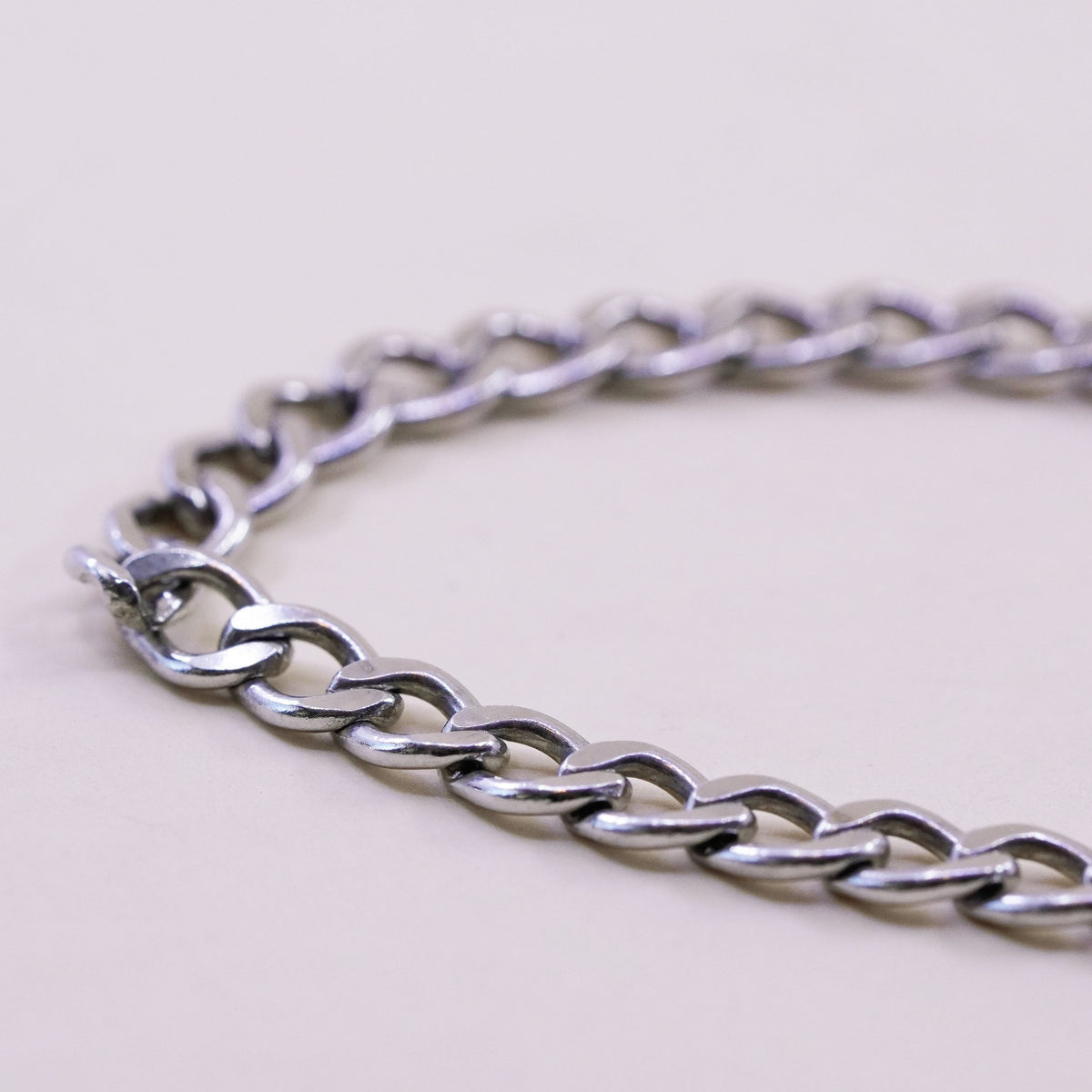7”, Vintage milor sterling silver flatten curb bracelet, bold 925 men’s chain