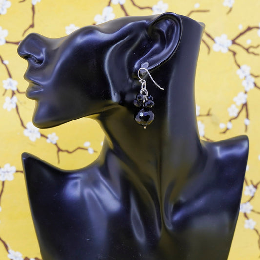 Vintage Sterling 925 silver handmade earrings with cluster obsidian dangles