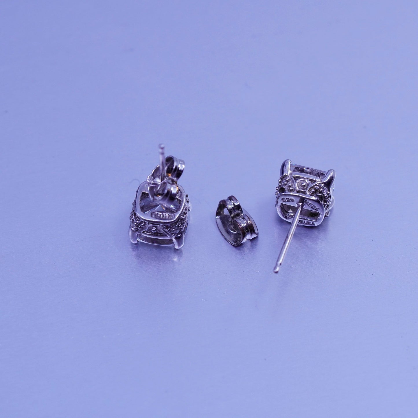 Vintage Sterling 925 silver earrings, studs with cz inlay