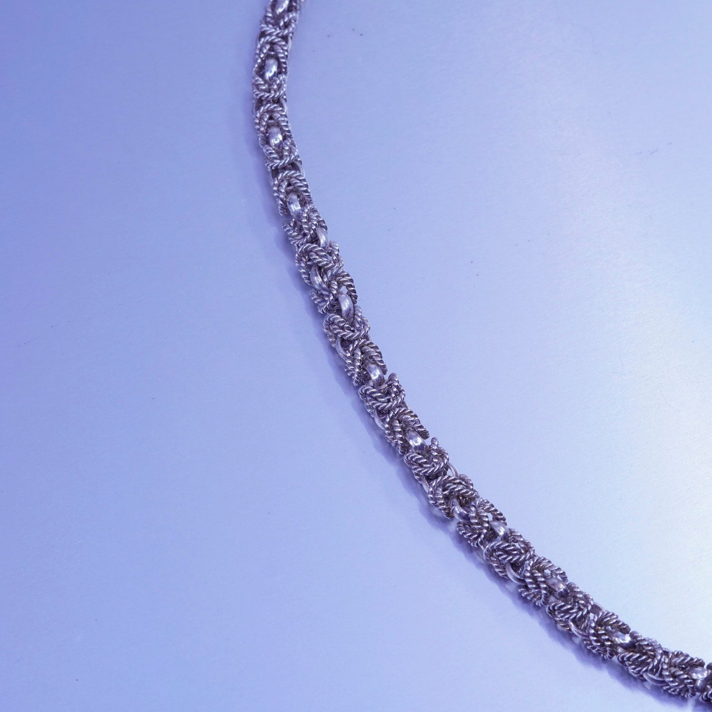 22” 7mm, Mexico Sterling 925 silver handmade birdcage Byzantine chain necklace