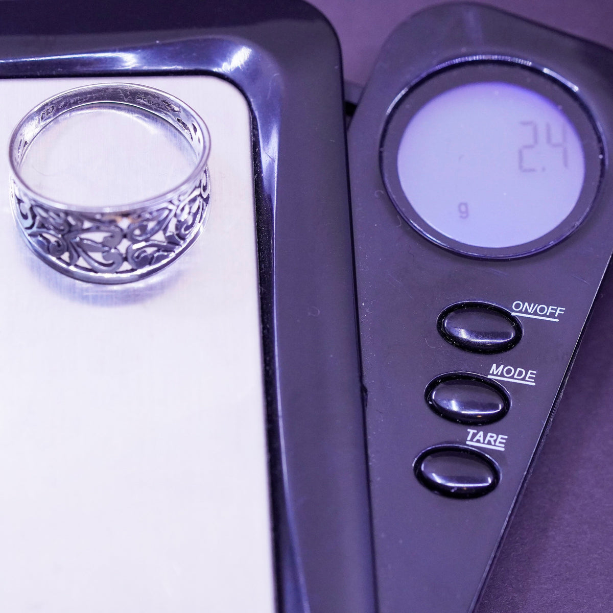 Size 8, vintage Sterling 925 silver handmade ring, filigree band