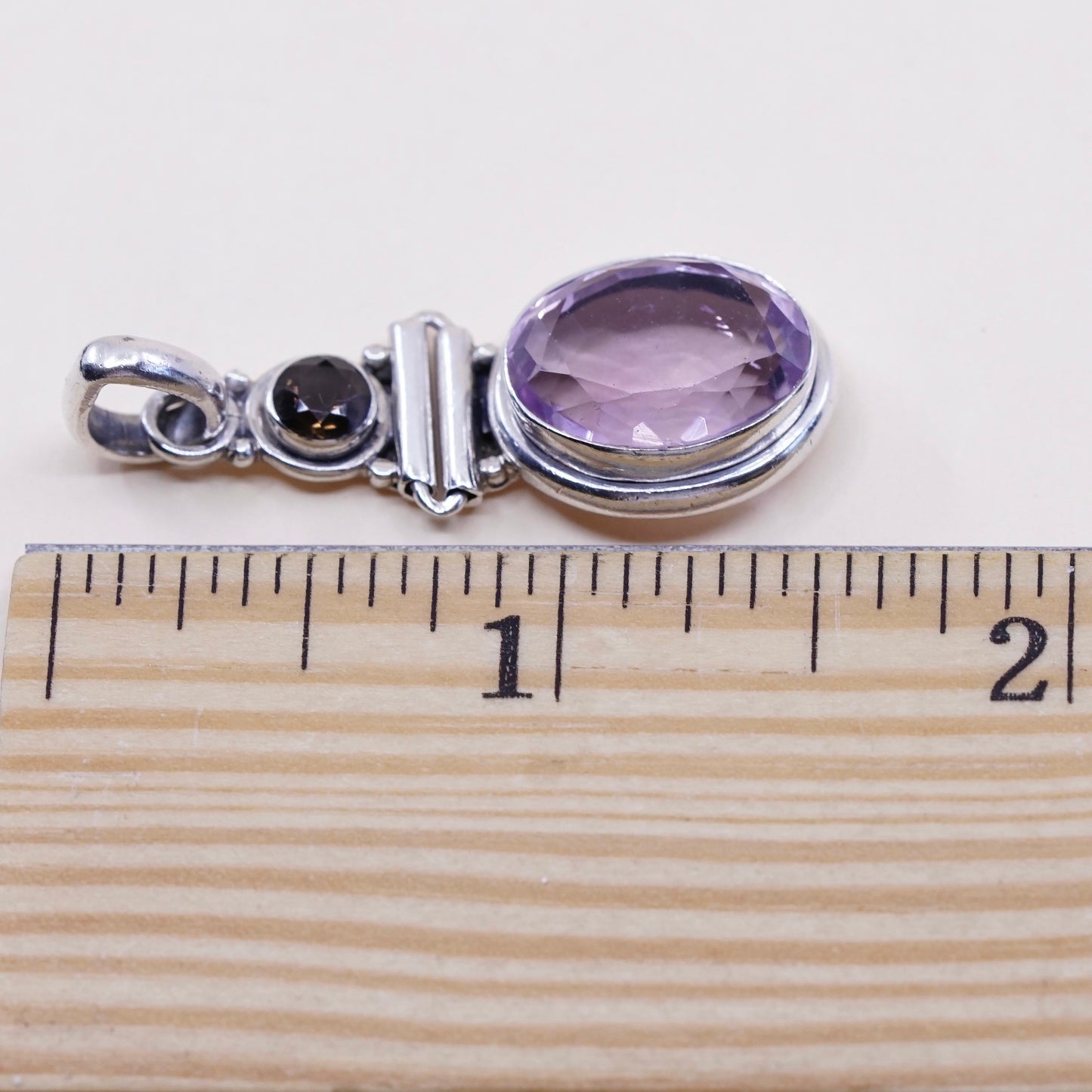 vintage sterling silver pendant, 925 silver pendant, oval shaped amethyst