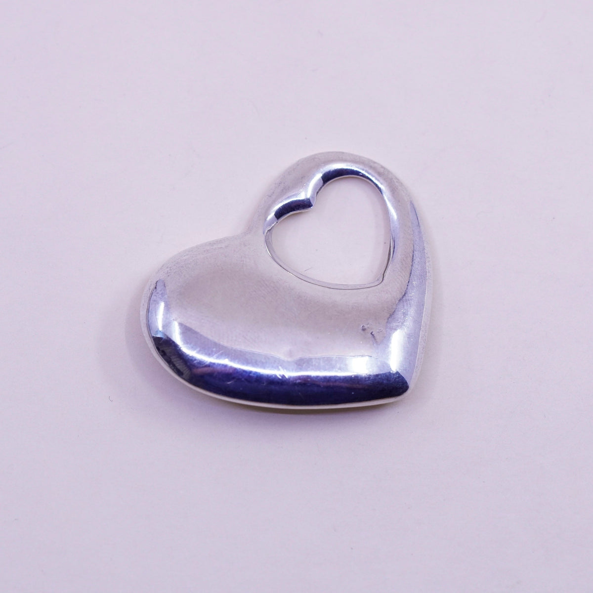 Vintage handmade sterling silver puffy heart charm, 925 pendant