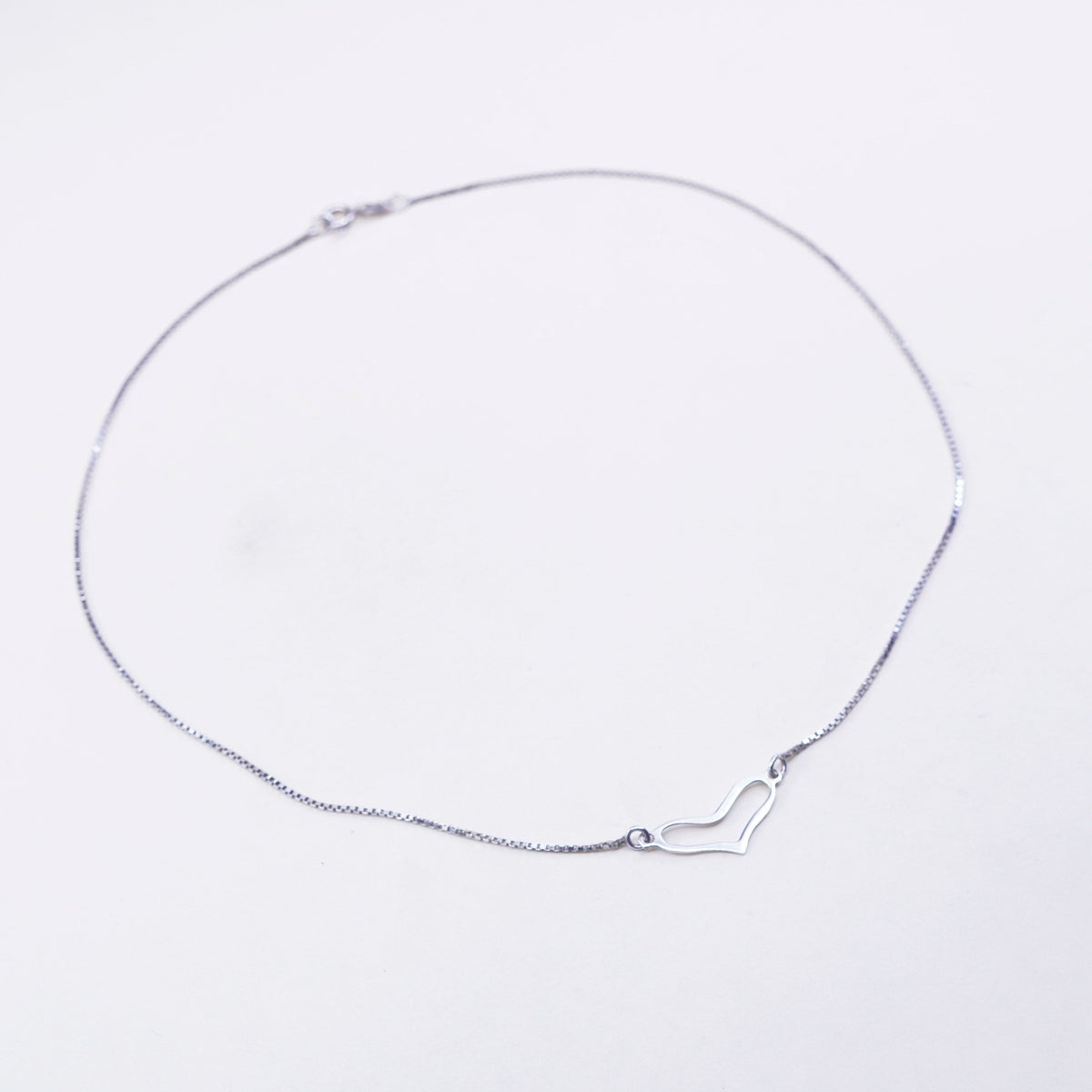 16”, vintage sterling silver handmade necklace, 925 box chain heart Pendant