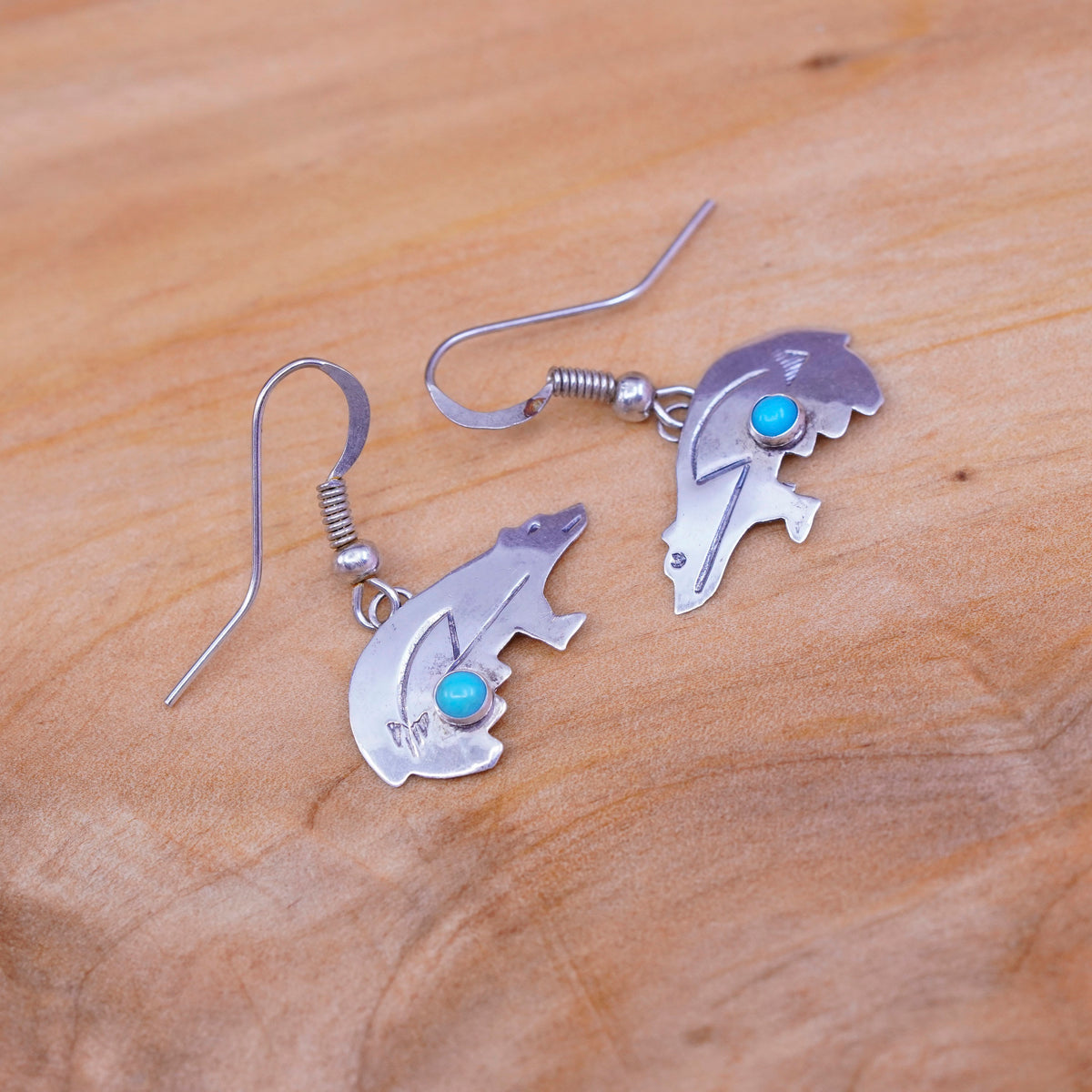 Native American Southwestern 925 Sterling silver bear earrings with turquoise